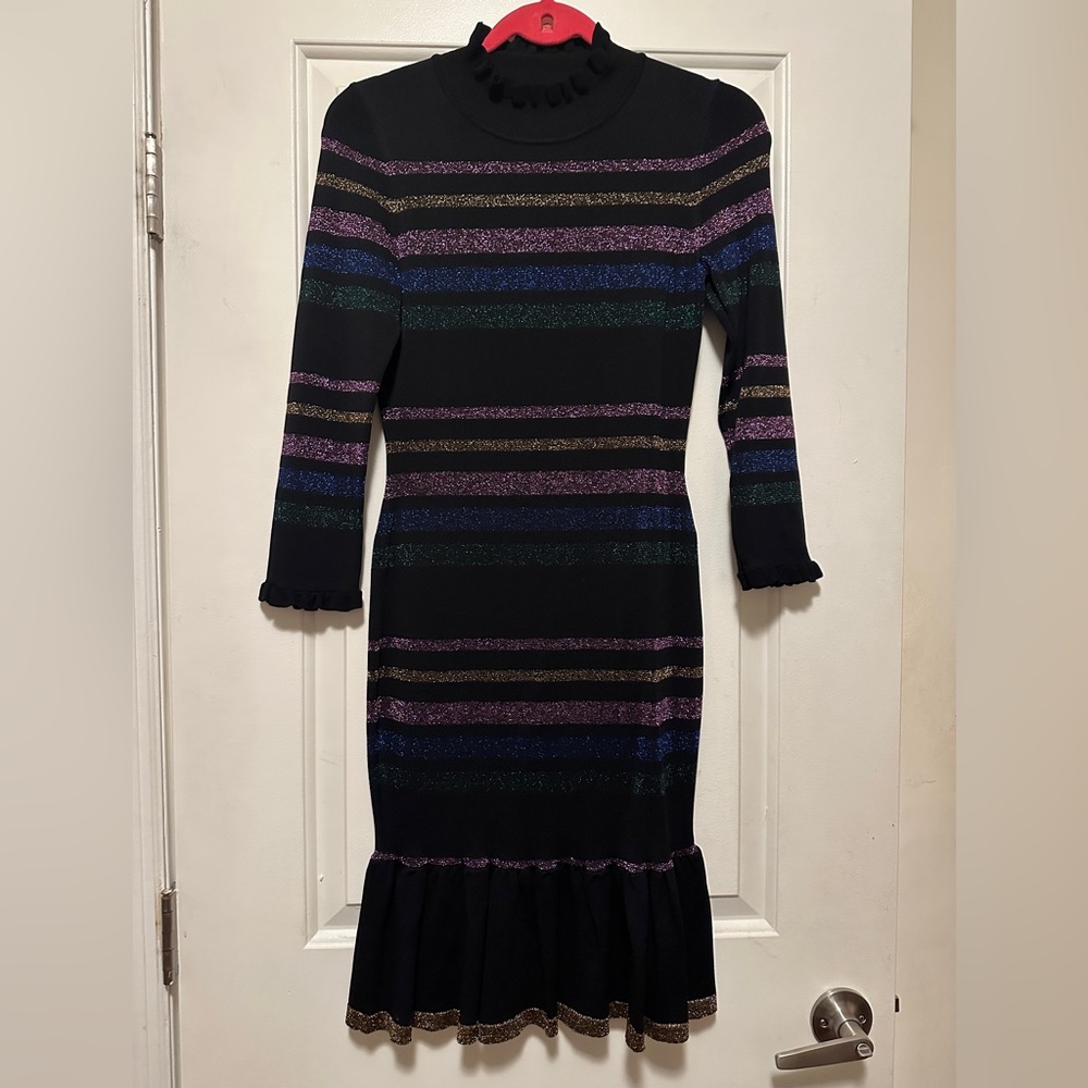 Shoshanna metallic stipe knee length dress